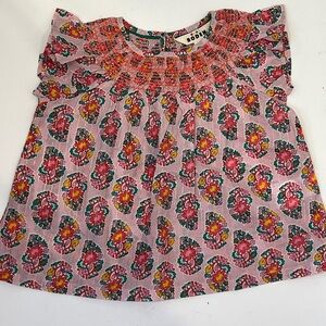 Mini BODEN Smocked Floral Flutter-Sleeve Top - Pink Sz 3-4 YRS